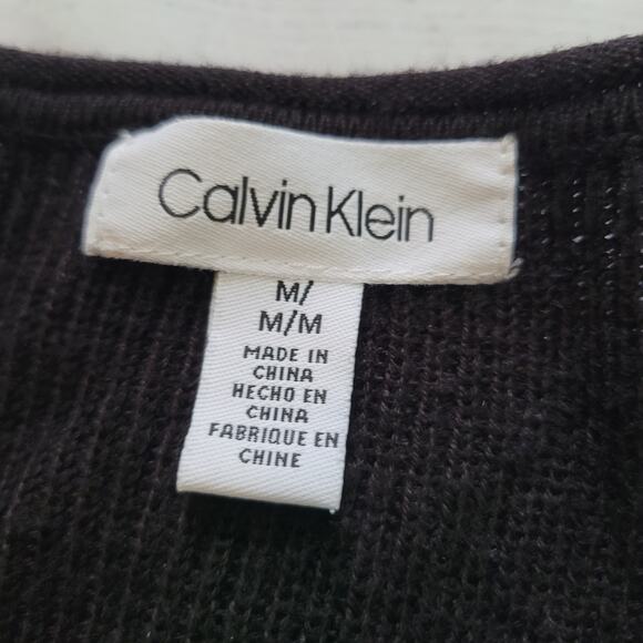 Calvin Klein Size M Black Tunic Sweater Gold Button Contrast Detail Sleeves - Picture 6 of 10